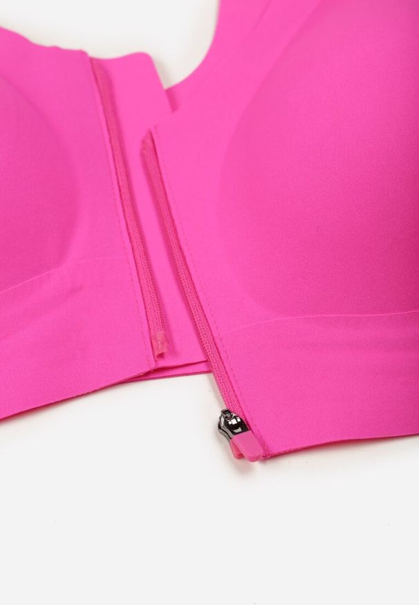 Born2be - Fuksjowy Sportowy Biustonosz z Suwakiem z Przodu Eziline. Kolekcja: plus size. Kolor: różowy. Rodzaj stanika: wyciągane miseczki