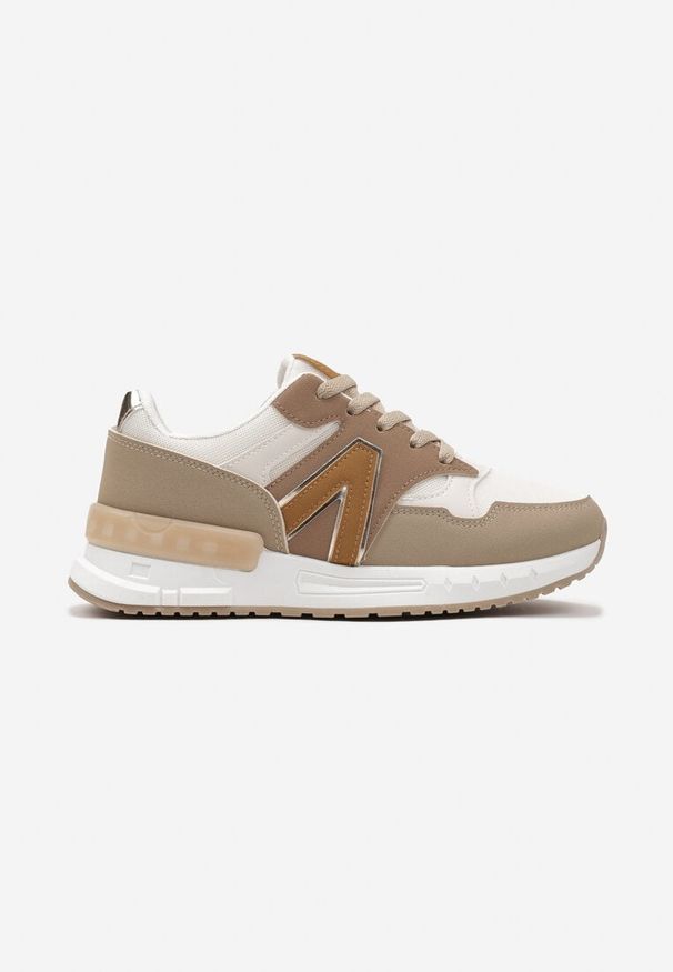 Born2be - Ciemnobeżowe Sznurowane Sneakersy przed Kostkę na Płaskiej Podeszwie z Aplikacją Irines. Okazja: na co dzień. Wysokość cholewki: przed kostkę. Zapięcie: sznurówki. Kolor: beżowy. Wzór: aplikacja. Obcas: na płaskiej podeszwie