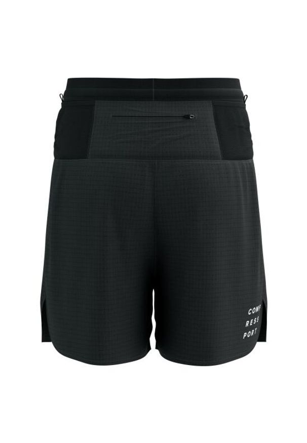 Spodenki do biegania męskie Compressport Trail Racing Overshort. Kolor: czarny. Długość: krótkie. Sezon: lato