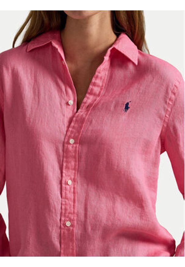 Polo Ralph Lauren Koszula 211970730504 Różowy Regular Fit. Typ kołnierza: polo. Kolor: różowy. Materiał: len