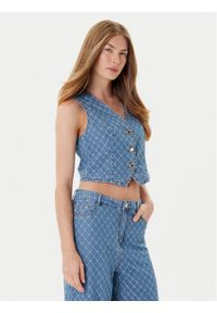 Morgan Kamizelka 252-COSHEL Niebieski Slim Fit. Kolor: niebieski. Materiał: jeans, bawełna