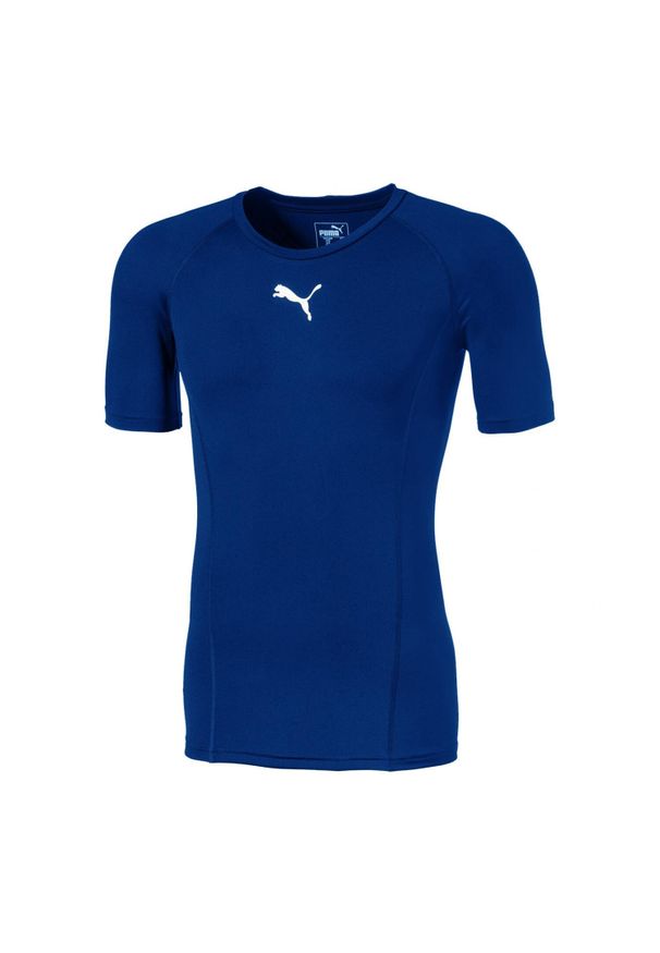 Puma - Męska Koszulka Z Krótkim Rękawem Liga Base Layer Top. Kolor: niebieski. Długość rękawa: krótki rękaw. Długość: krótkie. Sport: turystyka piesza