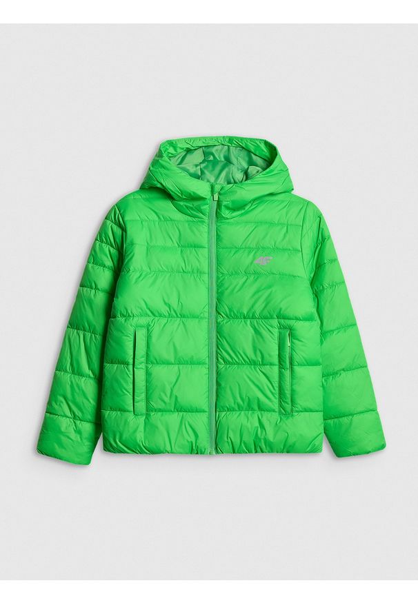4f - 4F Kurtka z wypełnieniem syntetycznym chłopięca - zielona 146 (10-11 lat). Okazja: na spacer, na co dzień, na uczelnię. Kolor: zielony. Materiał: syntetyk. Wzór: gładki. Sezon: lato. Styl: casual