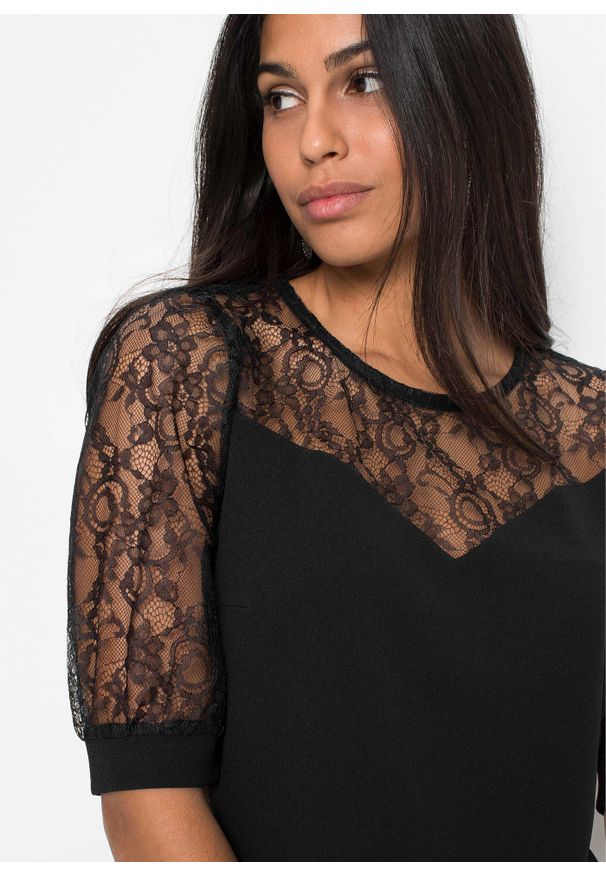 bonprix - Sukienka mini. Kolor: czarny. Materiał: koronka. Styl: elegancki. Długość: mini