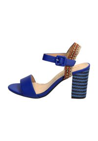 Sabatina - Niebieskie sandały damskie SABATINA 92906. Kolor: niebieski. Materiał: skóra. Obcas: na obcasie. Wysokość obcasa: średni #1