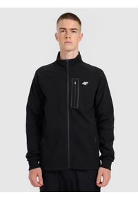 4f - 4F Bluza dresowa rozpinana bez kaptura męska - czarna S. Okazja: do pracy, na spacer, na co dzień. Typ kołnierza: bez kaptura. Kolor: czarny. Materiał: dresówka. Wzór: gładki. Styl: casual. Sport: turystyka piesza #1