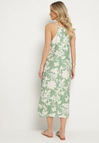 Born2be - Zielono-Kremowa Rozkloszowana Sukienka z Wiskozą w Kwiatowy Wzór Juliade. Okazja: na co dzień. Kolor: zielony. Materiał: wiskoza. Długość rękawa: na ramiączkach. Wzór: kwiaty. Sezon: lato. Styl: casual, elegancki #5