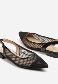 Renee - Czarne Sandały Typu Slingback z Siateczkową Cholewką Gallevia. Okazja: na spacer. Kolor: czarny. Wzór: kwiaty. Sezon: lato. Obcas: na obcasie. Styl: elegancki. Wysokość obcasa: niski