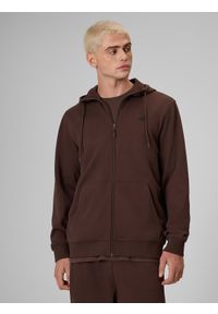 4f - 4F Bluza dresowa regular z kapturem męska - brązowa S. Okazja: na co dzień. Typ kołnierza: kaptur. Kolor: brązowy. Materiał: dresówka. Styl: casual #1