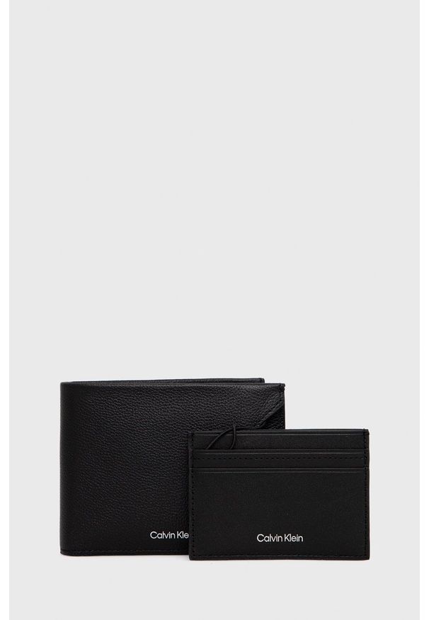 Calvin Klein portfel i etui na karty skórzane męski kolor czarny. Kolor: czarny. Materiał: skóra. Wzór: gładki