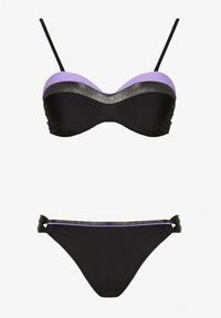 Renee - Fioletowo-Czarne Bikini z Metaliczną Nicią Usztywniany Biustonosz i Figi Mitelle. Kolor: fioletowy. Wzór: aplikacja