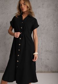 Renee - Czarna Koszulowa Sukienka z Wiskozą i Bawełną Ściągana w Talii Corralure. Kolor: czarny. Materiał: wiskoza, bawełna. Sezon: wiosna, lato. Typ sukienki: koszulowe. Styl: klasyczny, elegancki #1