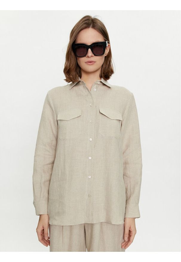 Marella Koszula Alcide 2413111142 Écru Regular Fit. Materiał: len