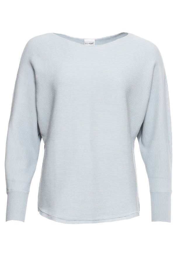 Sweter w prążek "oversize" bonprix pudrowy niebieski melanż nowy. Kolor: fioletowy. Wzór: melanż, prążki