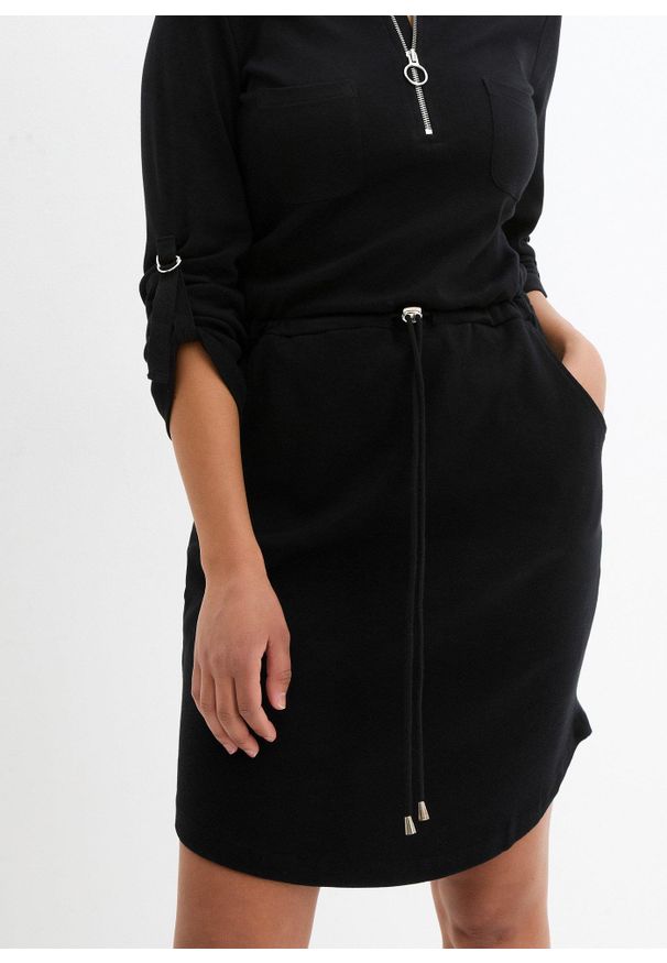 bonprix - Sukienka shirtowa z ciężkiej bawełny. Kolor: czarny. Materiał: bawełna