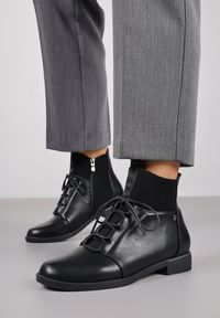 Born2be - Czarne Sznurowane Botki Vices z Elastycznymi Wstawkami Ganddie. Okazja: na randkę, na co dzień. Kolor: czarny. Materiał: jeans. Obcas: na obcasie. Styl: klasyczny, casual. Wysokość obcasa: niski
