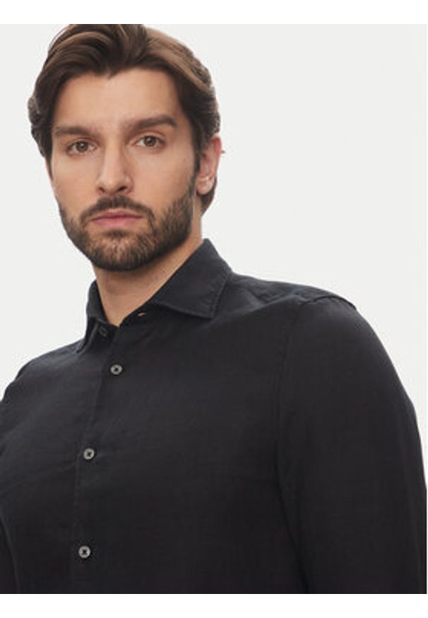 Marc O'Polo Koszula 524 7428 42460 Czarny Shaped Fit. Typ kołnierza: polo. Kolor: czarny. Materiał: len