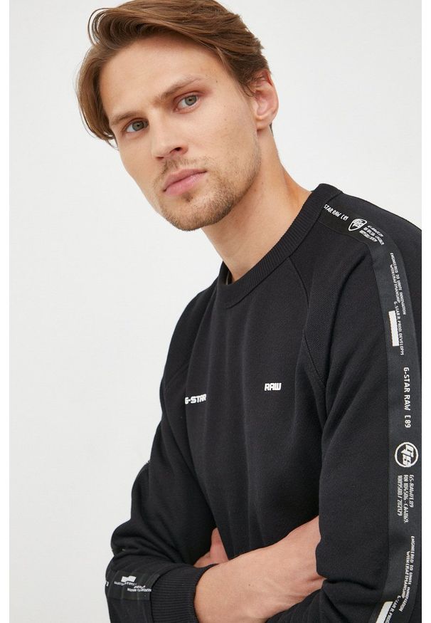 G-Star RAW - G-Star Raw bluza bawełniana męska kolor czarny z nadrukiem. Kolor: czarny. Materiał: bawełna. Długość rękawa: raglanowy rękaw. Wzór: nadruk