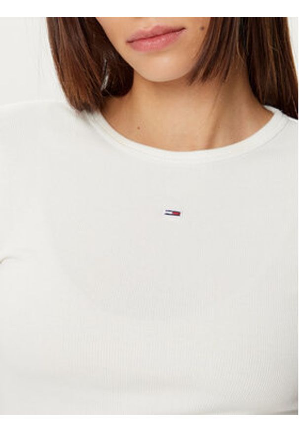 Tommy Jeans Bluzka Essential DW0DW17387 Écru Slim Fit. Materiał: bawełna