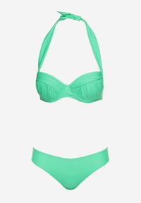 Born2be - Zielone 2-Częściowe Bikini Stanik Zapinany na Szyi Majtki z Ozdobną Aplikacją Peviana. Kolor: zielony. Wzór: aplikacja