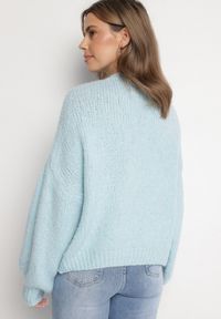 Born2be - Niebieski Sweter z Wełną Zdobiony Warkoczowym Splotem Lakkaria. Okazja: na co dzień. Kolor: niebieski. Materiał: wełna. Długość rękawa: długi rękaw. Długość: długie. Wzór: aplikacja, ze splotem. Styl: elegancki, casual #7