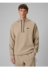 4f - 4F Bluza dresowa regular z kapturem męska - beżowa XL. Okazja: na co dzień. Typ kołnierza: kaptur. Kolor: beżowy. Materiał: dresówka. Długość rękawa: raglanowy rękaw. Styl: casual #1