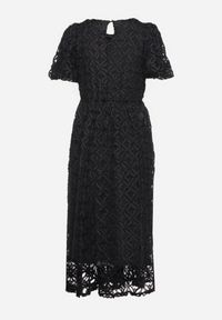 Born2be - Czarna Rozkloszowana Sukienka z Przeźroczystym Tiulem z Ozdobnym Wzorem Exbia. Typ kołnierza: dekolt w łódkę. Kolor: czarny. Materiał: tiul. Wzór: ażurowy. Styl: klasyczny, elegancki #3