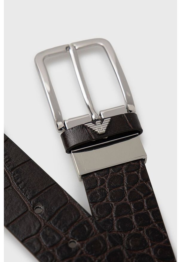 Emporio Armani Pasek skórzany męski kolor zielony. Kolor: brązowy. Materiał: skóra