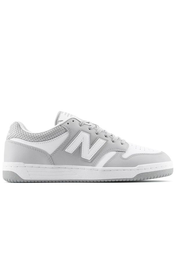 Buty unisex New Balance BB480LGE - szare. Okazja: na co dzień. Kolor: szary. Materiał: materiał, syntetyk, skóra. Szerokość cholewki: normalna. Sport: turystyka piesza