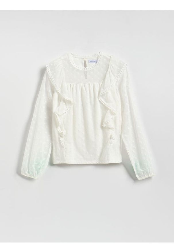 Reserved - Bluzka z falbanami - złamana biel. Materiał: tkanina