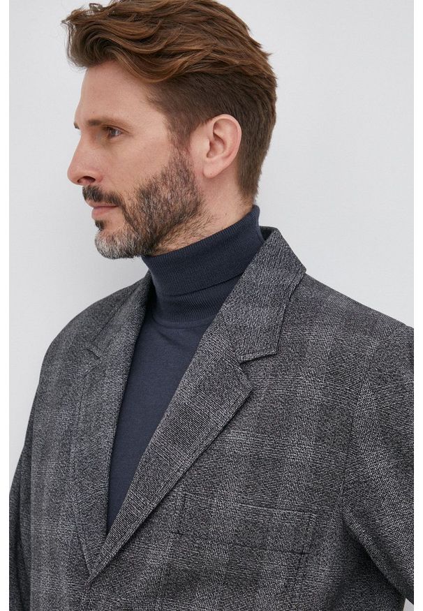Samsoe & Samsoe - Samsoe Samsoe Marynarka męska kolor czarny. Okazja: na co dzień. Kolor: czarny. Materiał: poliester. Styl: casual, klasyczny