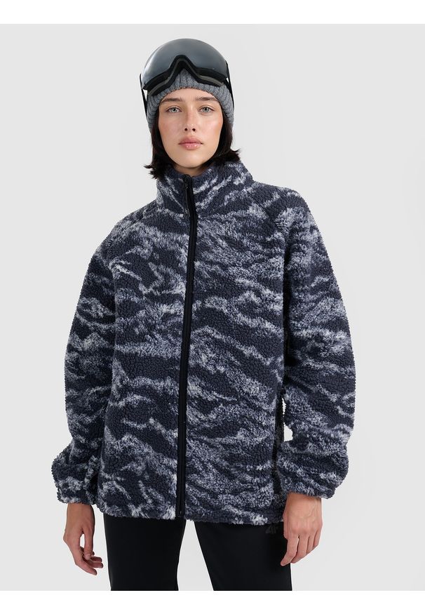 4f - 4F Polar sherpa oversize ze stójką uniseks - granatowy M. Typ kołnierza: kołnierzyk stójkowy. Kolor: niebieski. Materiał: polar. Długość rękawa: raglanowy rękaw