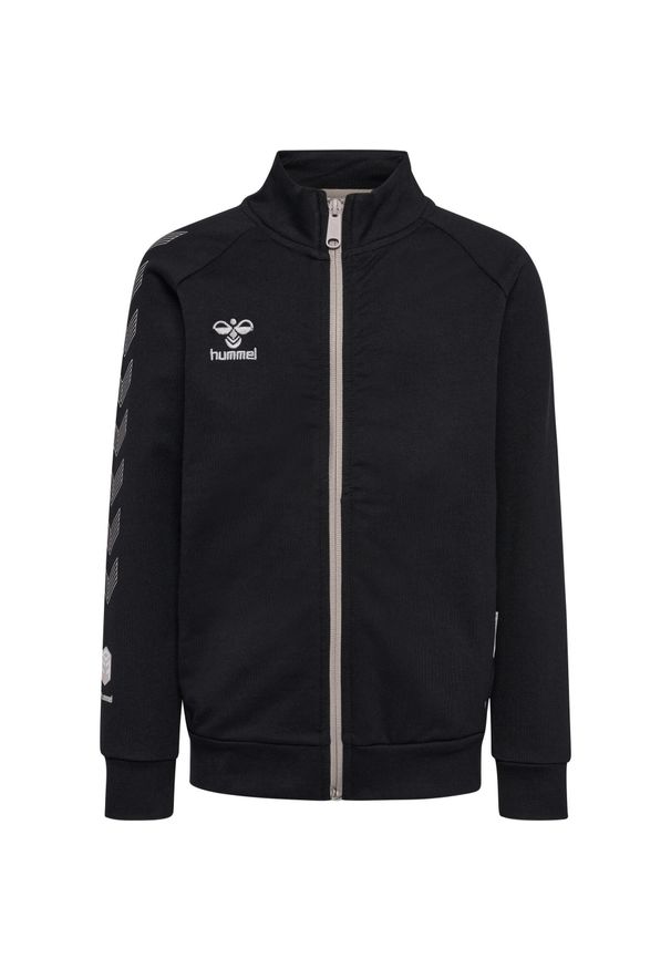 Dziecięca bawełniana bluza dresowa zapinana na zamek Hummel Move Grid. Kolor: czarny. Materiał: bawełna, dresówka. Wzór: jodełka, nadruk