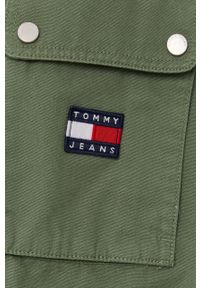 Tommy Jeans Kurtka jeansowa damska kolor zielony przejściowa oversize. Kolor: zielony. Materiał: tkanina, bawełna. Wzór: gładki #6