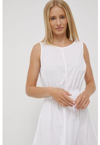 Deha sukienka kolor biały midi rozkloszowana. Kolor: biały. Materiał: tkanina, włókno. Wzór: gładki. Typ sukienki: rozkloszowane. Długość: midi #2