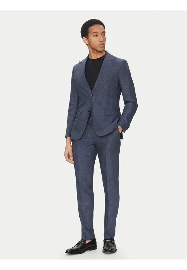 BOSS Garnitur C-Huge-Peak-252 50540764 Granatowy Slim Fit. Kolor: niebieski. Materiał: len, wiskoza