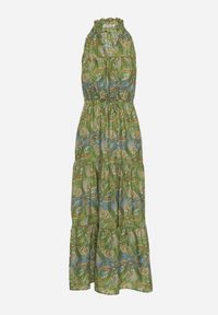 Born2be - Zielona Rozkloszowana Sukienka z Gumkami w Talii Wiązana przy Dekolcie Vrisa. Okazja: na co dzień. Typ kołnierza: dekolt w kształcie V. Kolor: zielony. Sezon: lato. Typ sukienki: rozkloszowane. Styl: casual, elegancki #6