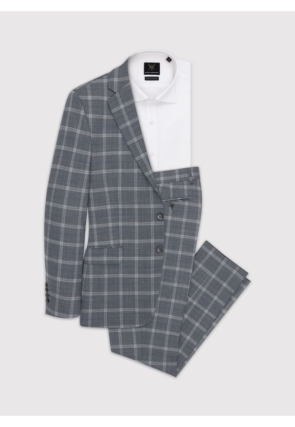 Pako Lorente - PAKO LORENTE – Szara marynarka garniturowa w kratę z wełną. Kolor: szary. Materiał: wełna. Styl: elegancki