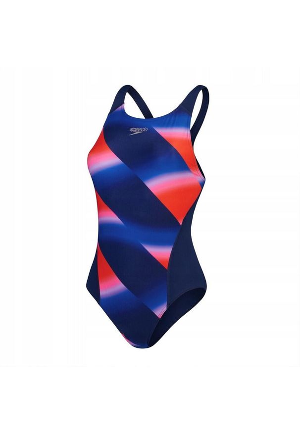 Speedo - Damski Jednoczęściowy Kostium Kąpielowy Z Nadrukiem Cyfrowym Recordbreaker. Kolor: niebieski, czerwony, wielokolorowy. Wzór: nadruk