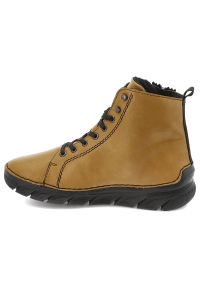 Żółte Botki Rieker Ocieplane Obuwie Damskie. Okazja: na co dzień. Zapięcie: sznurówki. Kolor: żółty. Materiał: skóra ekologiczna, materiał. Szerokość cholewki: normalna. Styl: casual, sportowy #4