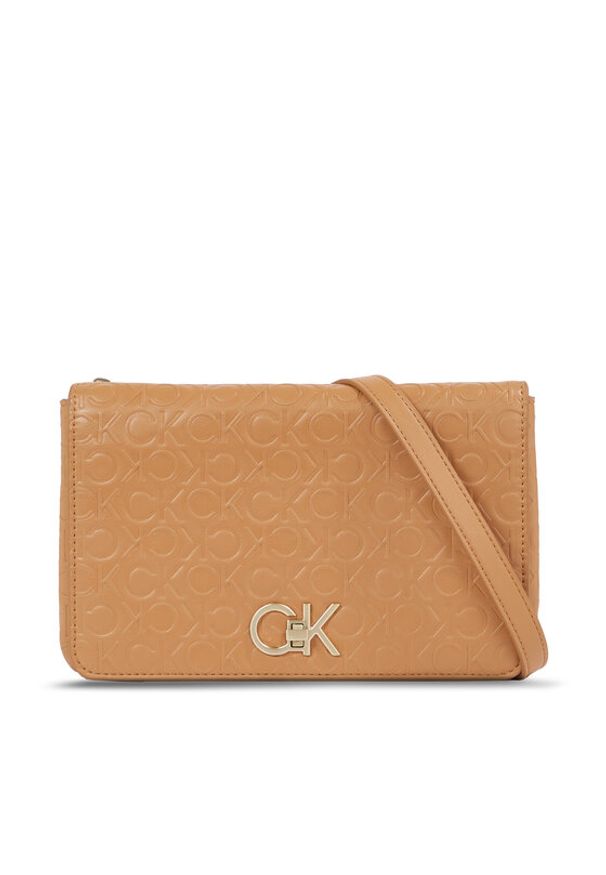 Calvin Klein Torebka Re-Lock Double Gusett Xbody-Emb K60K611532 Brązowy. Kolor: brązowy