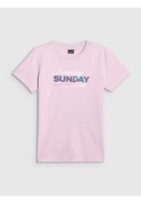 4f - 4F T-shirt regular z nadrukiem damski - różowy XXL. Okazja: na co dzień. Kolor: różowy. Materiał: dzianina, bawełna, dresówka, jeans. Wzór: nadruk. Styl: casual, klasyczny #1