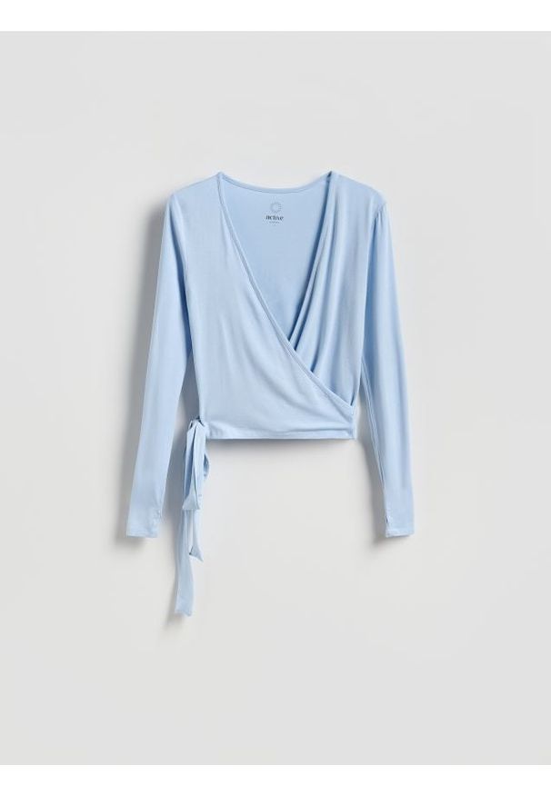 Reserved - Kopertowa bluzka z modalem - jasnoniebieski. Kolor: niebieski. Materiał: dzianina