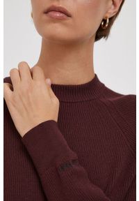 Calvin Klein sweter z domieszką wełny damski kolor bordowy lekki. Kolor: czerwony. Materiał: wełna. Długość rękawa: raglanowy rękaw. Styl: klasyczny #2