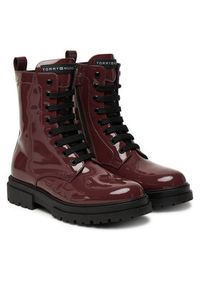 TOMMY HILFIGER - Tommy Hilfiger Trapery Lace-Up Bootie T4A5-34025-0775 D Bordowy. Kolor: czerwony. Materiał: skóra #4