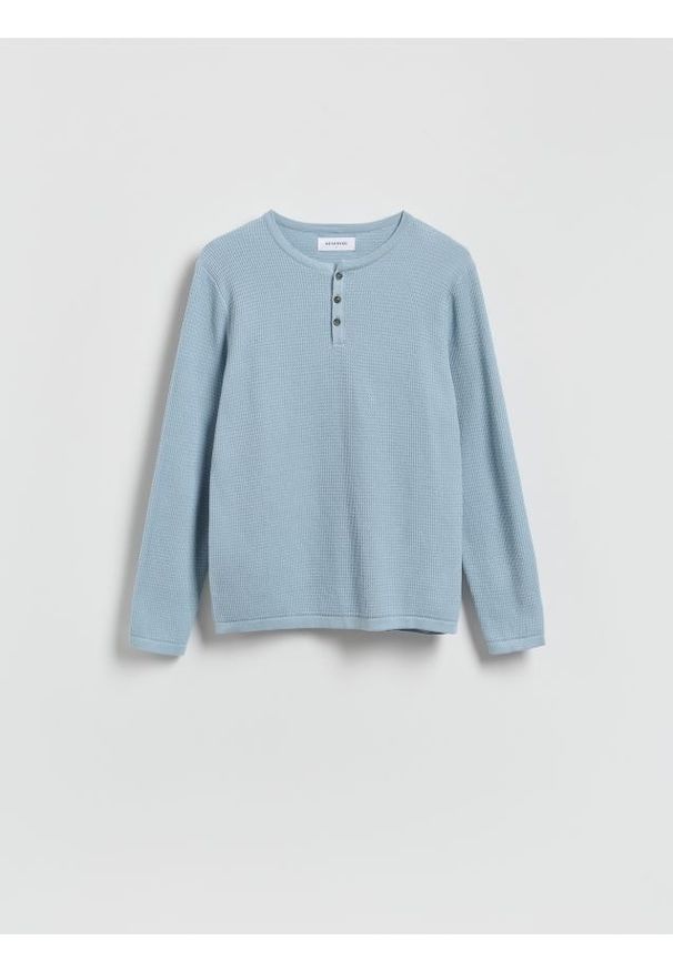 Reserved - Strukturalny sweter z bawełny - jasnoniebieski. Kolor: niebieski. Materiał: bawełna