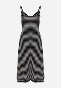 Born2be - Czarno-Biała Sukienka na Regulowanych Ramiączkach z Marszczonym Dekoltem w Paski Fialea. Okazja: na co dzień, na randkę. Typ kołnierza: dekolt w serek. Kolor: czarny. Długość rękawa: na ramiączkach. Wzór: paski. Styl: casual, elegancki, klasyczny #5