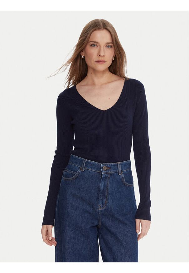 Kontatto Sweter 3M0818C Granatowy Slim Fit. Kolor: niebieski. Materiał: syntetyk, wiskoza