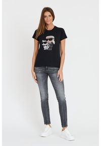 Karl Lagerfeld - KARL LAGERFELD Czarny damski t-shirt Ikonik 2.0, Rozmiar XS. Kolor: czarny
