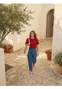 Sinsay - Bawełniana koszulka z gęstego splotu Interlock - czerwony. Kolor: czerwony. Materiał: bawełna. Wzór: ze splotem #1